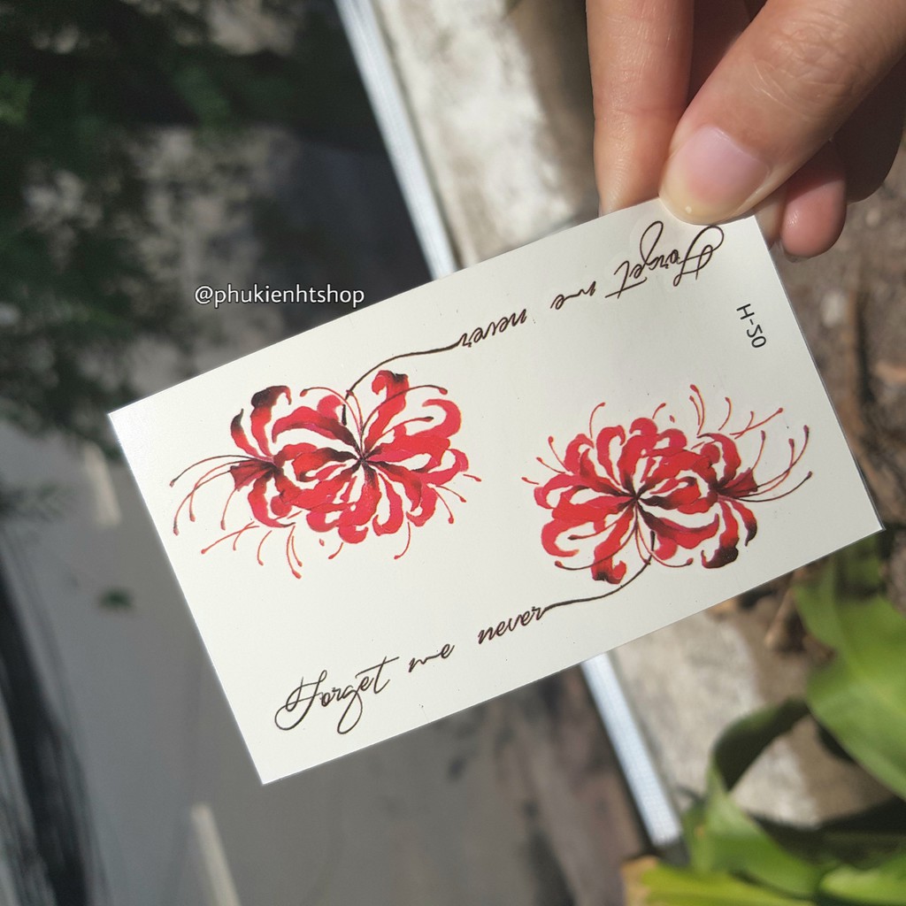 Hình xăm dán tattoo hoa bỉ ngạn H20.Xăm dán tatoo mini tạm thời, size <10x6cm