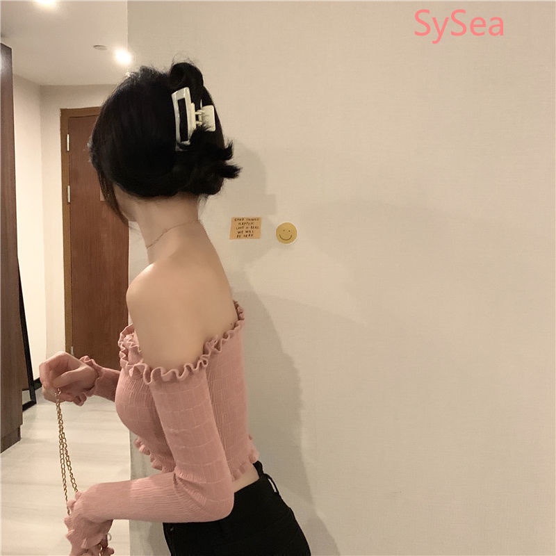 Áo Dệt Kim Trễ Vai Phong Cách Hàn Quốc Quyến Rũ Cho Nữ