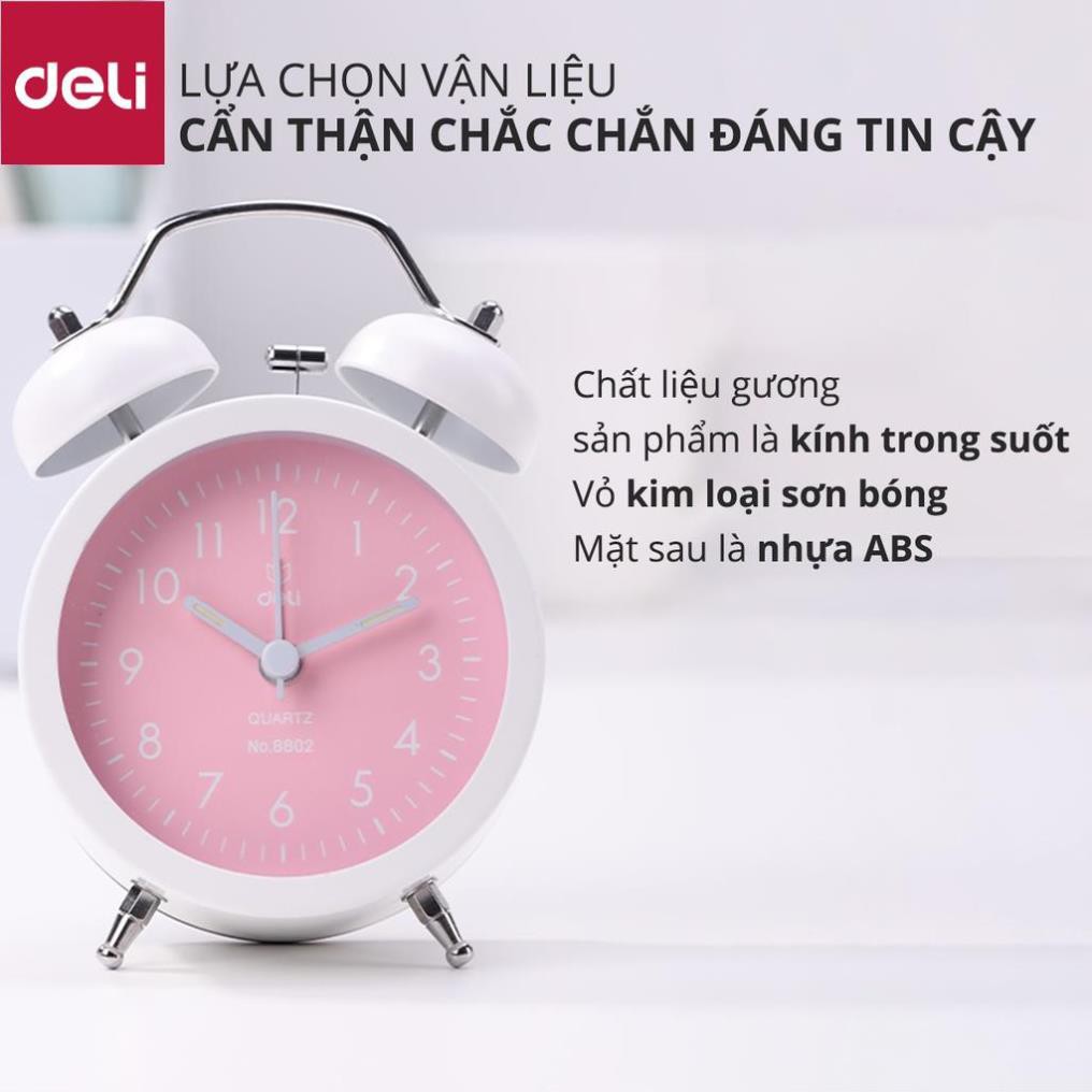 Đồng hồ báo thức Deli - Xanh dương/Xanh lá/ Hồng - 8802 [Deli]