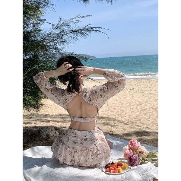 Set Voan Hoa Hồng Cut Lưng QCCC