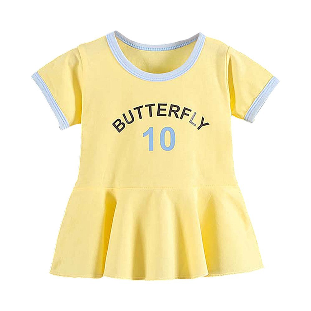 Đầm Tay Ngắn Hoạ Tiết Chữ In Thoải Mái Cho Bé Gái