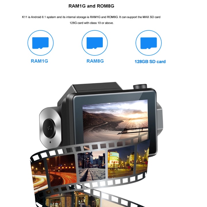 Camera hành trình ô tô K11, 4G, Wifi, 3 inch, cam lùi. Thương hiệu cao cấp Phisung [CHÍNH HÃNG - BẢO HÀNH 1 NĂM]