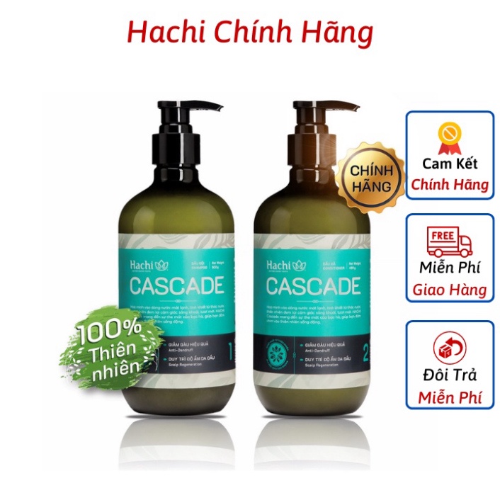 Dầu gội đầu cao cấp HACHI VIETNAM Cascade 500g xanh ngọc - Bộ,Sét dầu gội xả olive ngăn ngừa gàu ngứa giúp tóc bóng mượt