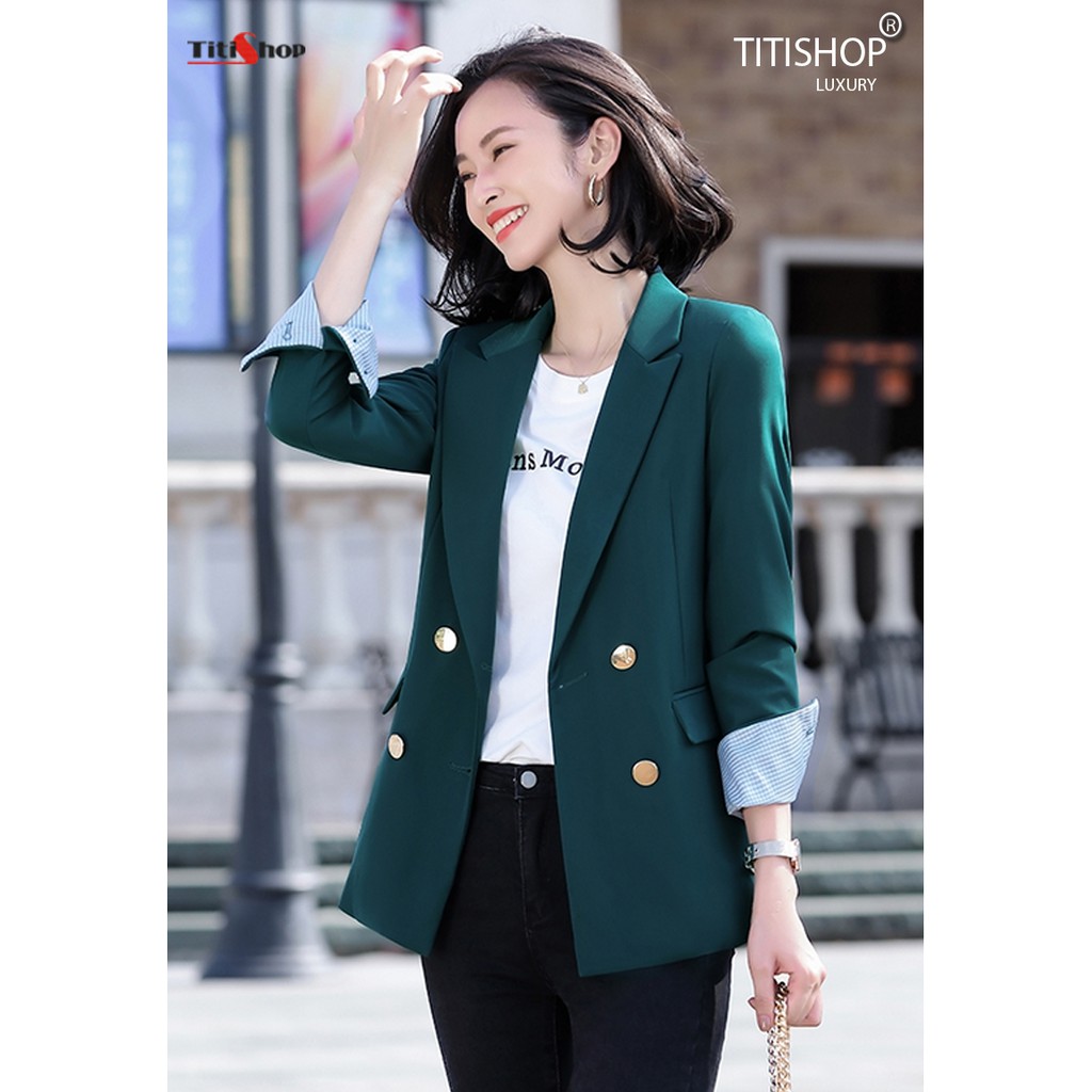 Áo vest Blazer nữ Titishop ANN201 Xanh Luxury