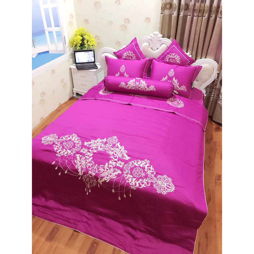 [Titox] Bộ satin Hàng nhập khẩu cao cấp lụa, thêu tay cho khách sạn 5 sao.