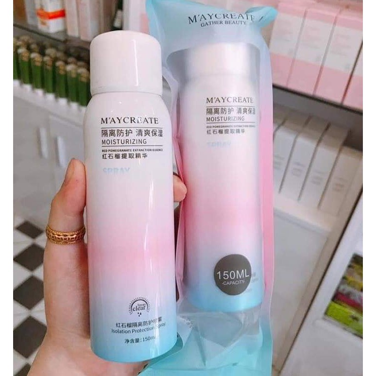 Kem Xịt Chống Nắng Dưỡng Trắng Da Maycreate Moisturizing Spray dung tích 150ml dạng xịt hàng nội địa trung, rẻ vô địch