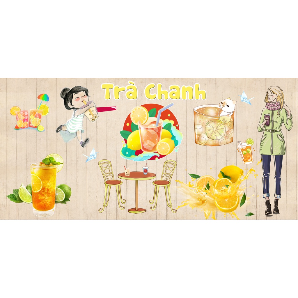 Tranh dán tường Quán Cafe, Trà Sữa, Trang Trí Cửa Hàng 3D mẫu hot