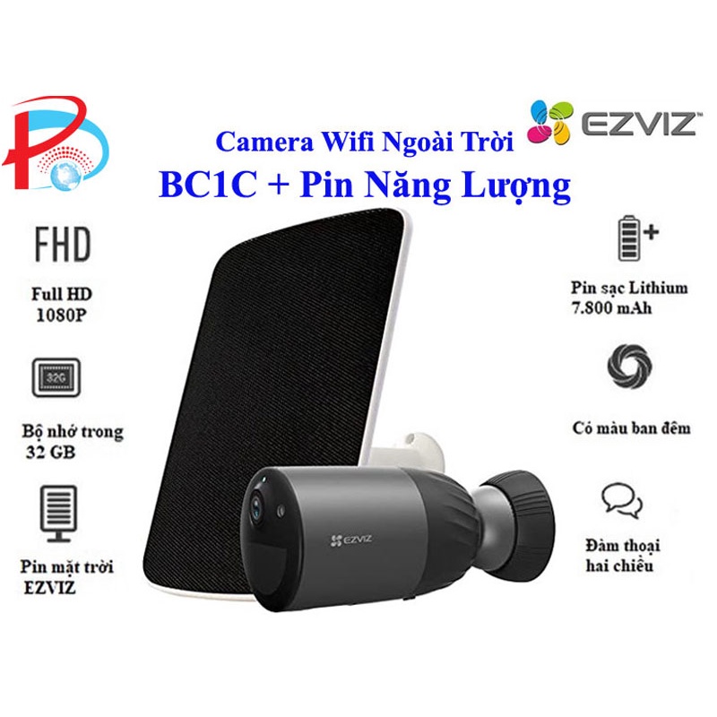 Camera IP Wifi Ngoài Trời EZVIZ BC1C 2M Pin Sạc, Tặng Kèm Tắm Pin NLMT ,Tích Hợp Bộ Nhớ Trong 32G - Hàng Chính Hãng