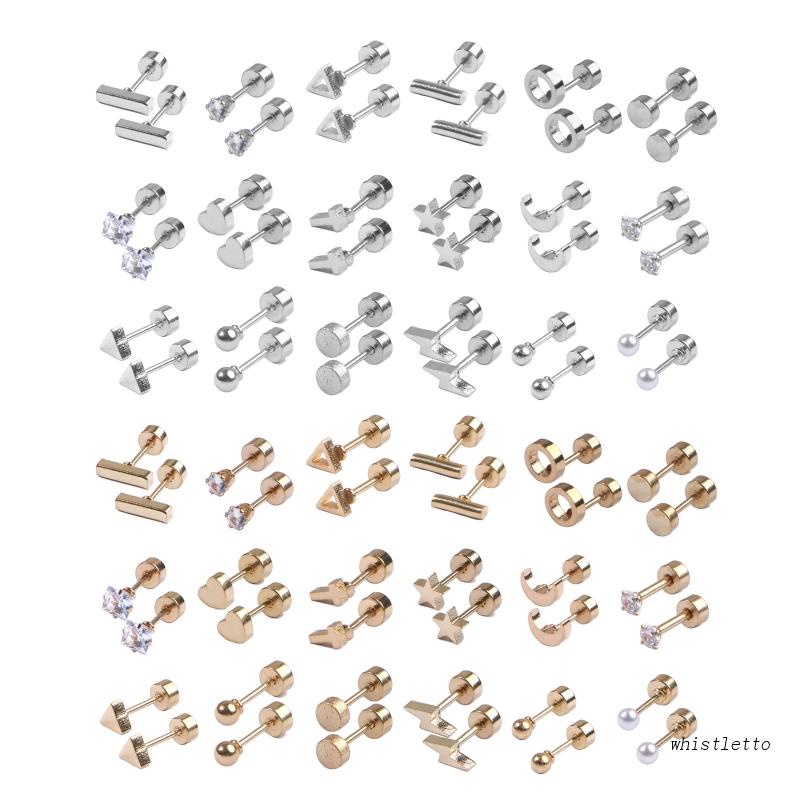 Set 18 Cặp Bông Tai Trăng Sao Bằng Thép Không Gỉ Cho Nam Và Nữ