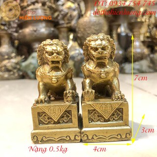 Đôi nghê ngồi bệ bằng đồng cỡ bé cao 7cm nặng 0,5kg/đôi