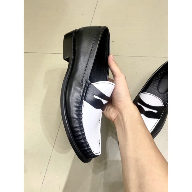 [Cao cấp] Penny Loafer Black White, giày da thật đế phíp