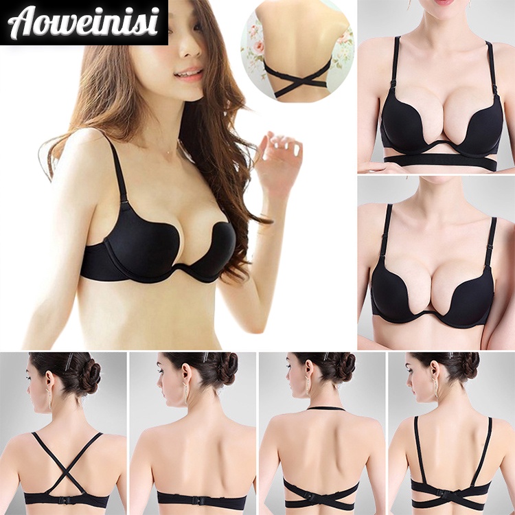 Áo lót AOWEINISI; nâng ngực hở lưng cổ chữ V sâu không đường may quyến rũ cho nữ