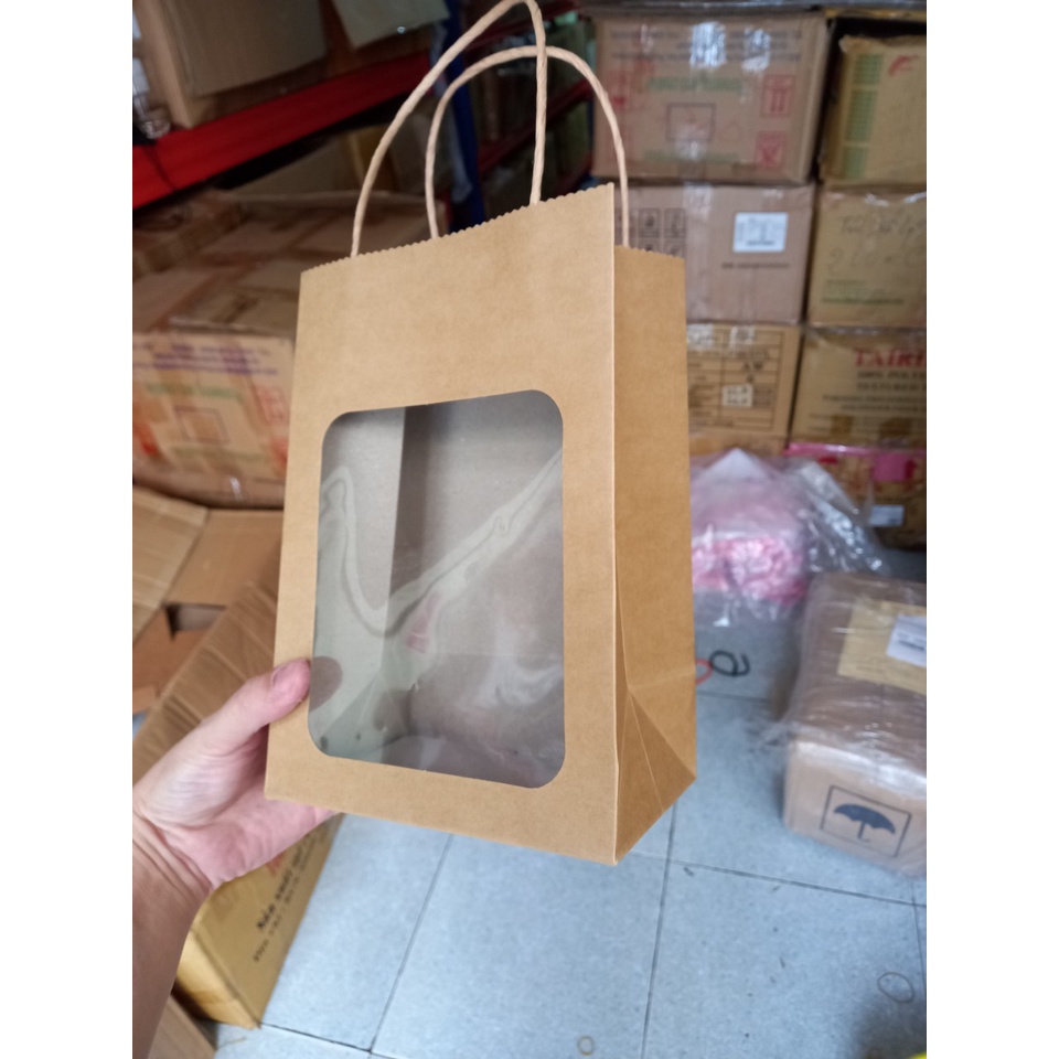 25 cái - Túi giấy kraft đựng quà tặng,thực phẩm mỹ phẩm có mặt kính supor - Mẫu số 59