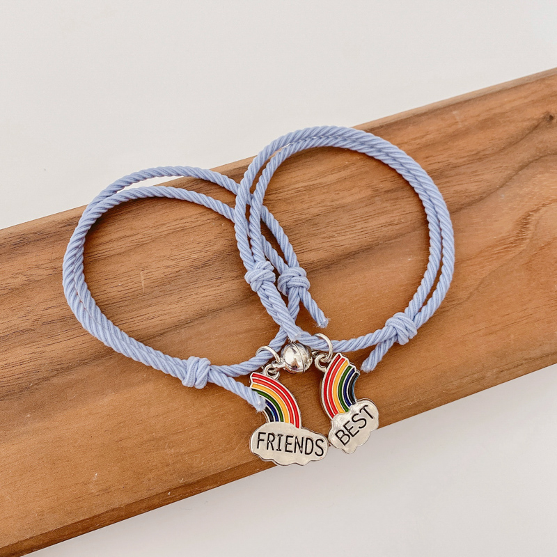 2pcs A Pair Of Magnetic Rubber Strap Bracelets Astronaut Design Lovers Bracelet Attract Magnet Braided Hand Rope Student Cute Spaceman Hair Rope YUE