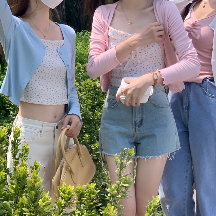 Áo croptop Peppermint mỏng tay dài cổ tròn ôm dáng phong cách thời trang mùa hè cho nữ 53062