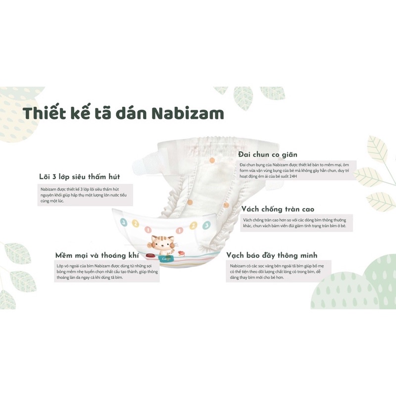 Tã/Bỉm NABIZAM Ultra Thin Nội Địa Hàn, Mềm Mại, Mỏng Nhẹ Size M32/L30/XL26/2XL22/3XL20 Cho Bé 6-25kg, Suzy baby