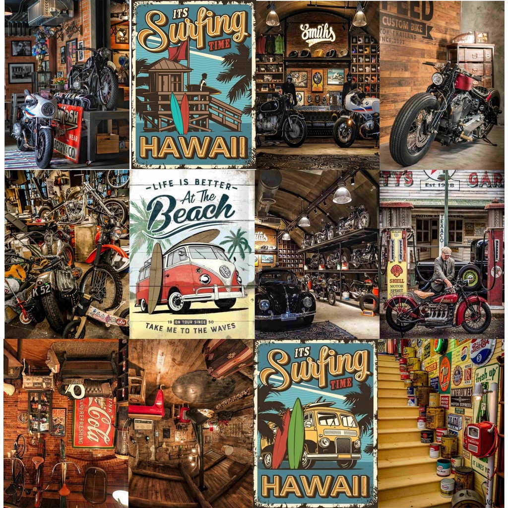 BỘ 25 TẤM DECAL POSTER XE CỔ DÁN TƯỜNG TRANG TRÍ CỬA HÀNG/CAFE CỔ ĐIỂN VINTAGE