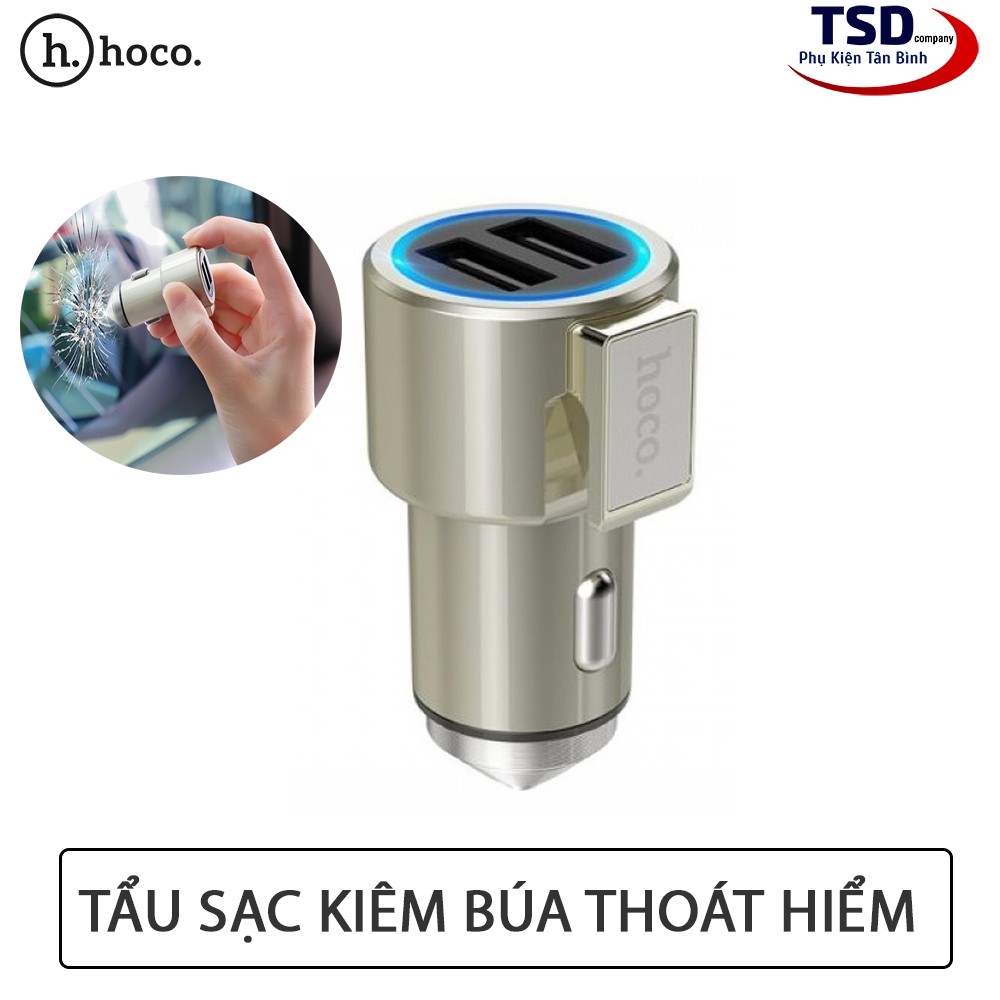 Tẩu sạc xe hơi Hoco Z33 chính hãng đa năng kiêm búa thoát hiểm phá kính