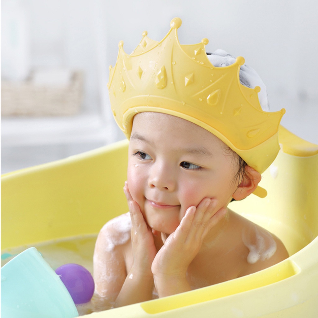 Mũ gội đầu chắn nước bảo vệ tai và mắt hình vương miện, nón tắm có thể điều chỉnh vòng đầu, Cao Cấp Shop Bố Sam
