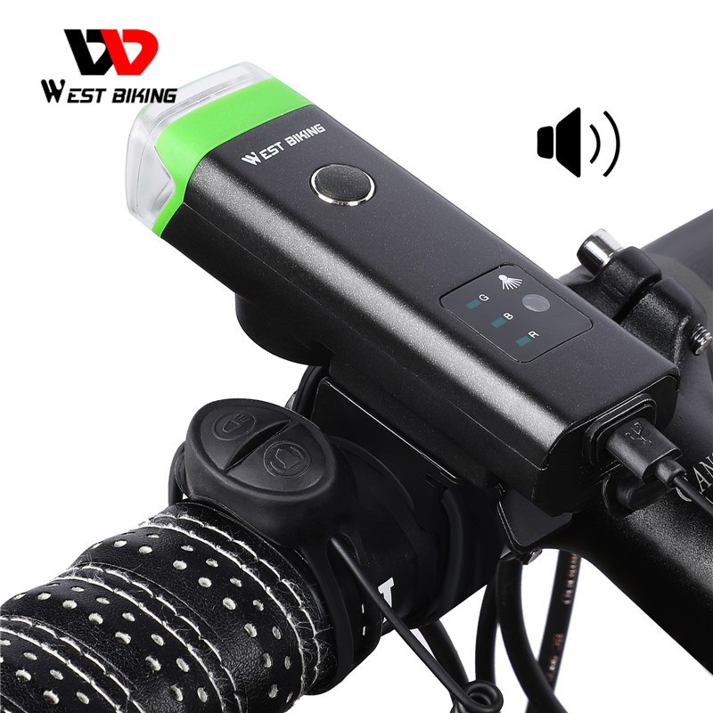 Đèn phía trước WEST BIKING tích hợp còi thông minh chống mưa có thể sạc cổng USB chất lượng cao cho xe đạp