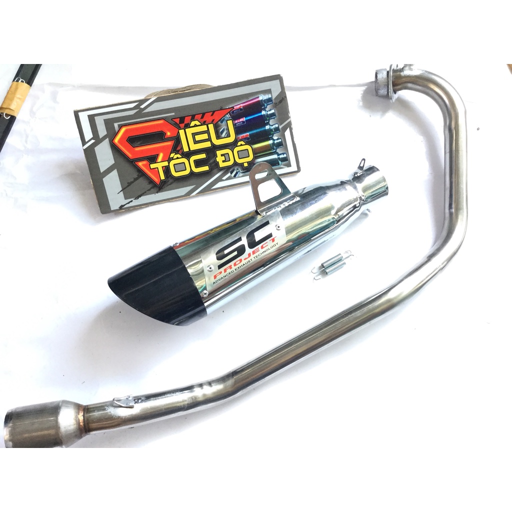 Bộ pô sc xéo ĐUÔI ĐEN FULL CỔ INOX THẲNG WAVE, SI, CUP, DREAM, EXCITER, WINER, SONIC, RAIDER FI, SATRIA, GSX