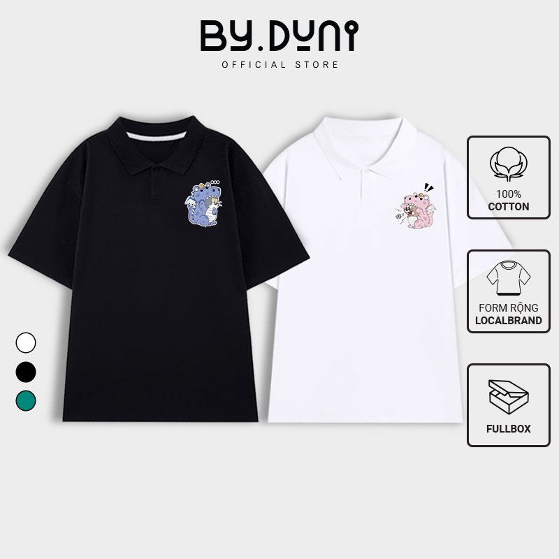 Áo thun polo cặp đôi nam nữ form rộng Local Brand tay lỡ unisex, áo cặp bạn thân vải cotton By.Duni mẫu TOM& JERRY