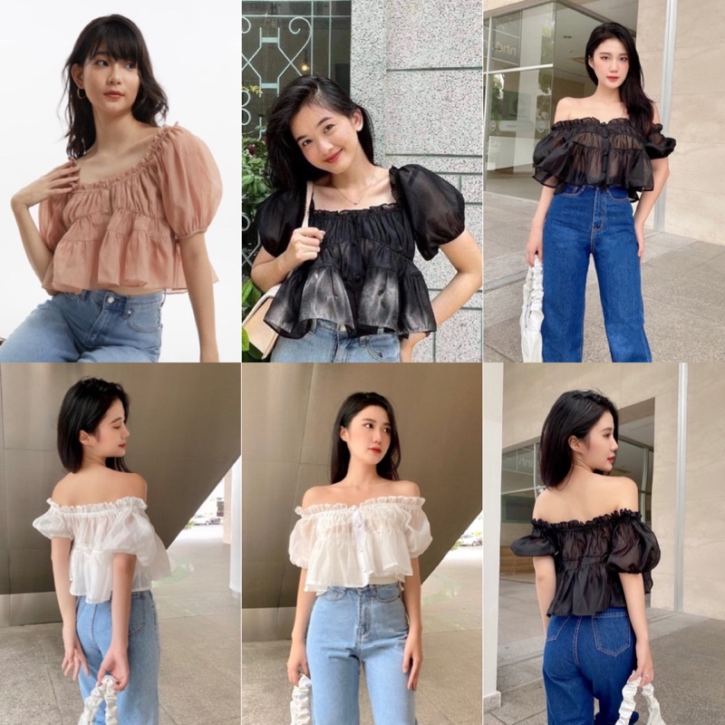 ÁO KIỂU CALI TOP thiết kế mặc được nhiều kiểu trễ vai form babydoll ngắn