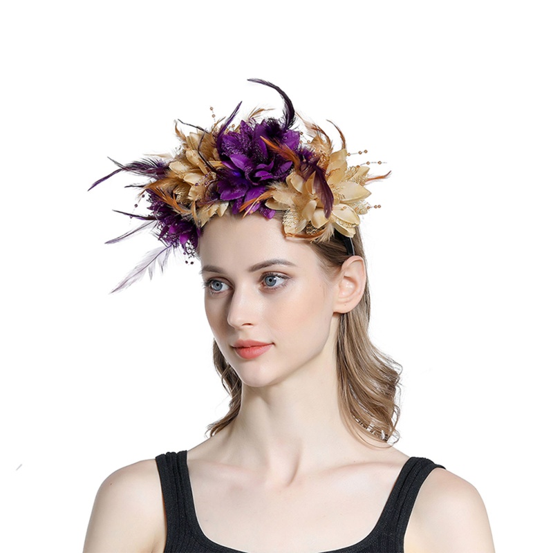 Băng Đô Handmade Đính Lông Vũ Mỏng Hình Hoa Phong Cách Lolita Thời Trang Cho Nữ