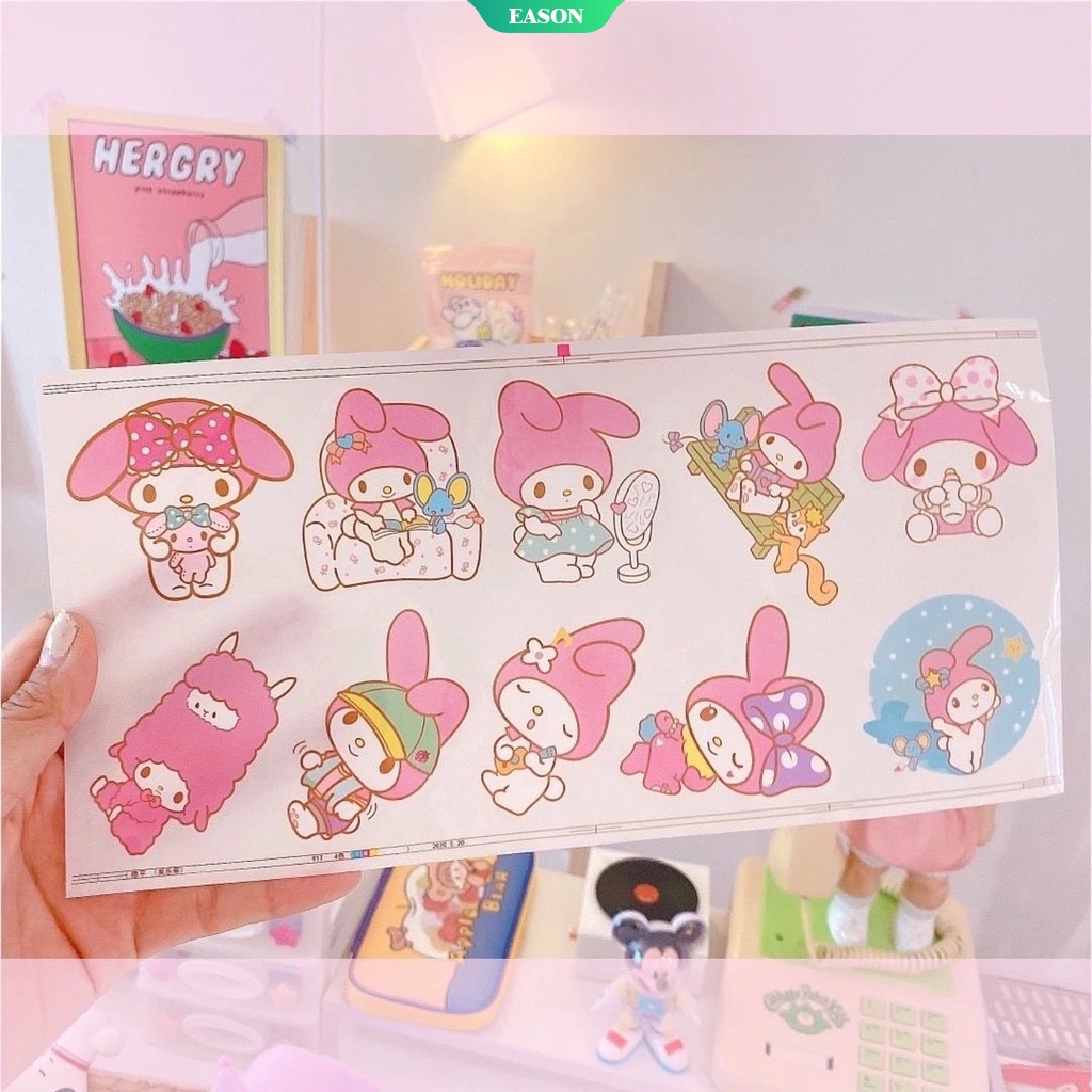 SANRIO Bộ 10 Miếng Dán Trang Trí Laptop Họa Tiết Hoạt Hình Hello Kitty Dễ Thương