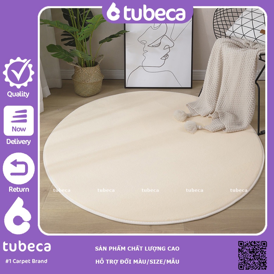 Thảm tròn trải sàn màu Trắng sữa 80cm và 1m NHUNG nỉ cao cấp