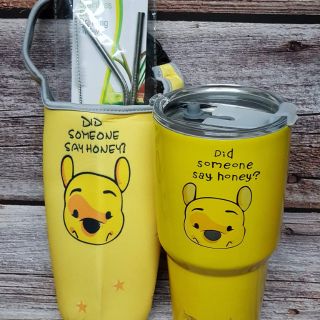 || HIẾM NHA || LY GIỮ NHIỆT 900ML HÌNH GẤU VÀNG TRÙNG TÚI LUÔN (CÓ TÚI + 2 ỐNG HÚT + CỌ RỬA)