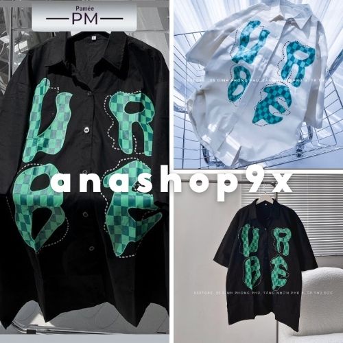 Áo đôi oversize cổ bẻ cúc cài 2 màu trắng đen dễ phối đồ ANASHOP9X