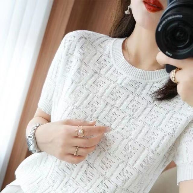 Áo Thun Lụa Dệt Kim Tay Ngắn Cổ Tròn Dáng Rộng Thời Trang Mùa Hè Dành Cho Nữ