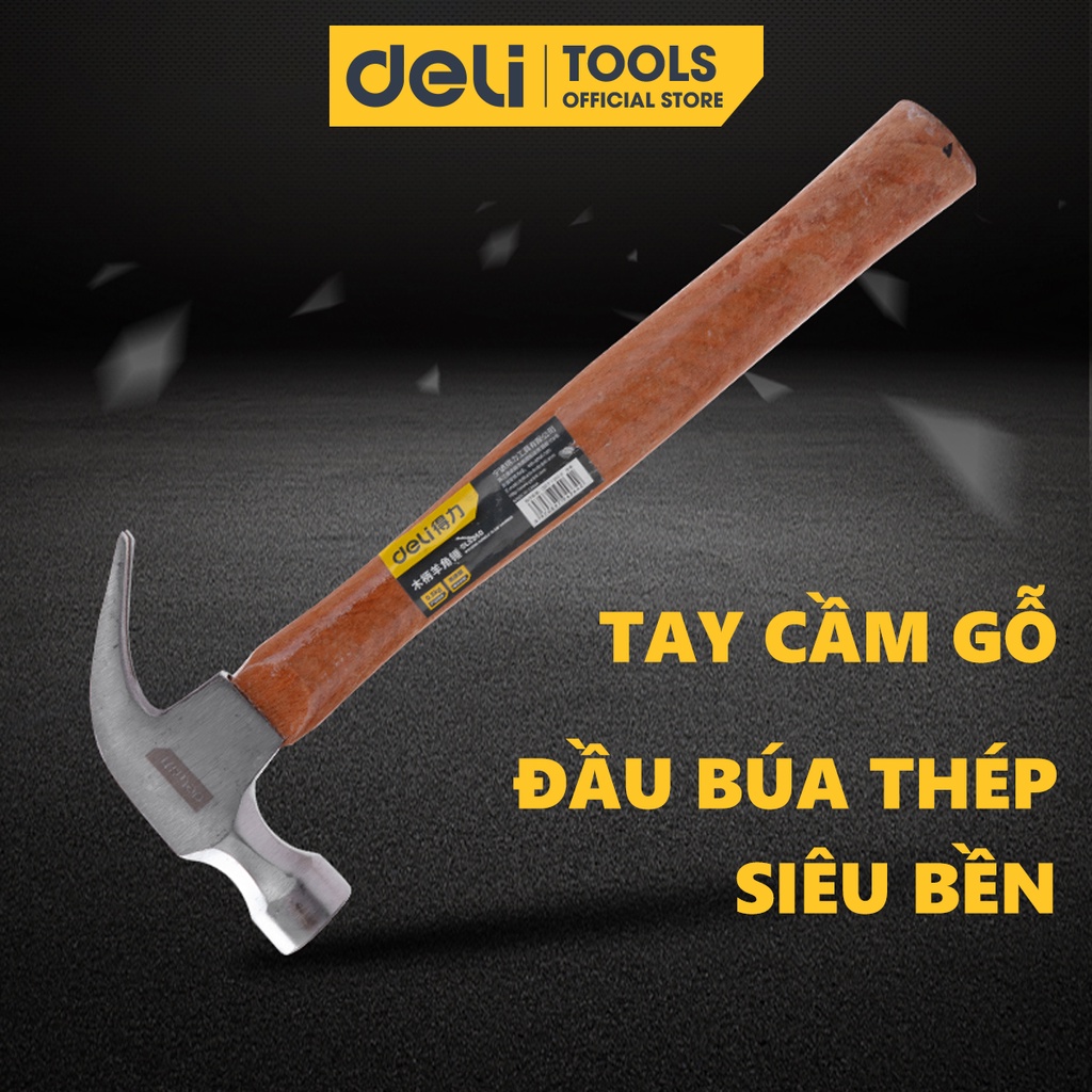 Búa đóng đinh Deli Chất lượng cao - Tay cầm gỗ chắc chắn - Phù hợp sửa chữa vật dụng, nhà cửa - DL5250