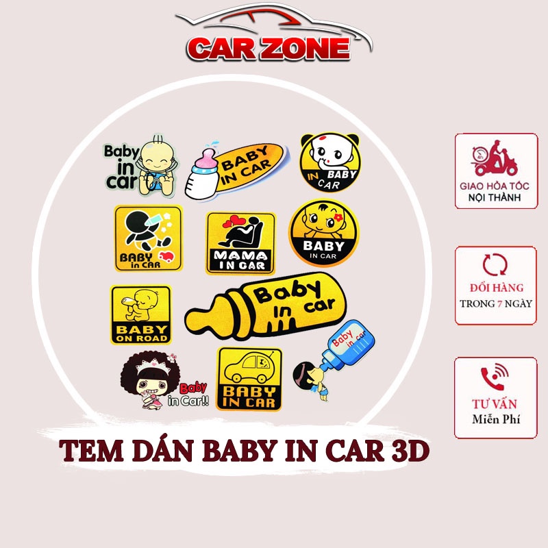 Tem Baby In Car Ngộ Nghĩnh 3D Dán Trang Trí Ô Tô (Nhiều Mẫu) VERSION 2 CarZone
