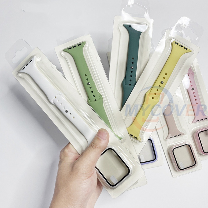 Dây Đeo Bằng Silicone Và Kính Cường Lực Cho Đồng Hồ Thông Minh Series 7 6 SE 5 4 3 2 1 Size 41mm 45mm 44mm 42mm 40mm 38mm