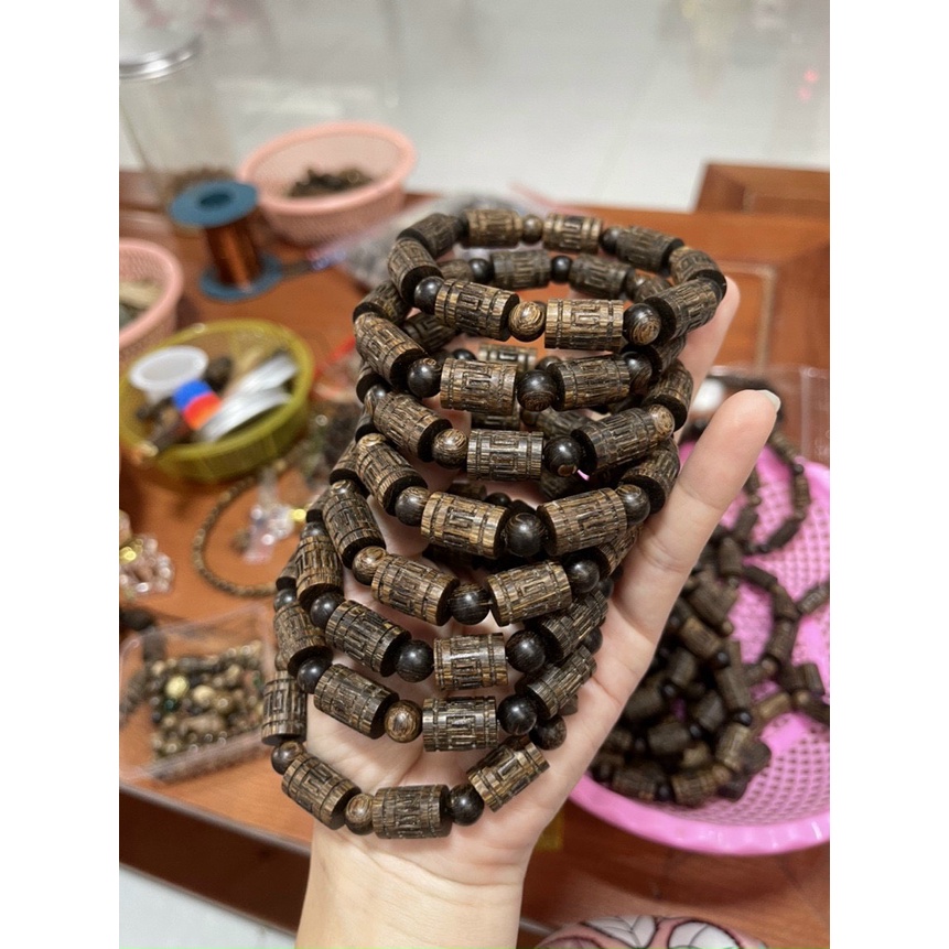 Vòng Trầm Hương Khắc Chú - Trầm Hương Sánh Chìm - Khắc Laze