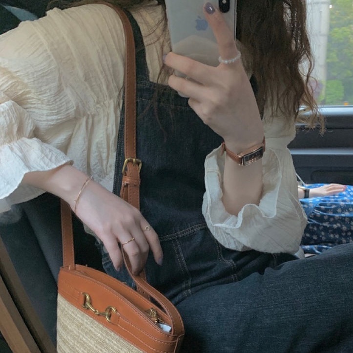 Áo sơ mi chiffon dài tay màu xanh lam thời trang mùa thu cho nữ