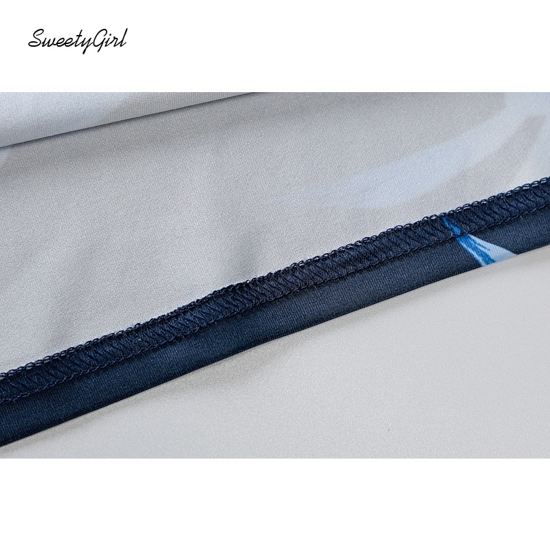 Đầm mini tay dài cổ chữ V in hoa màu tương phản thời trang quyến rũ cho nữ