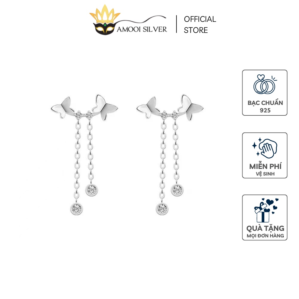 Bông tai bạc S925 đôi bướm tua rua - Amooi Silver AB19