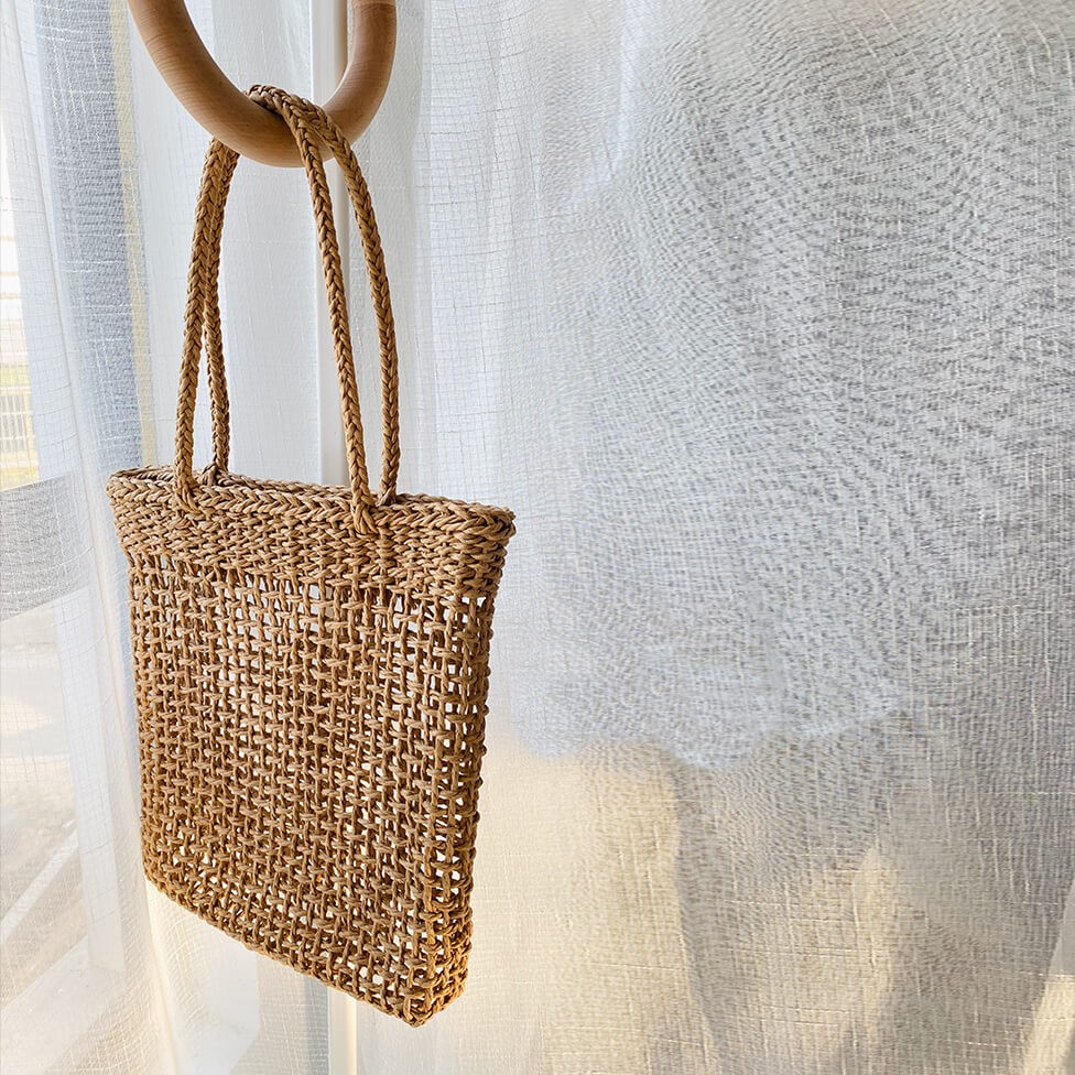 Túi cói đi biển, Túi handmade xuất khẩu Hàn Quốc -  Túi tự đan thưa ô vuông