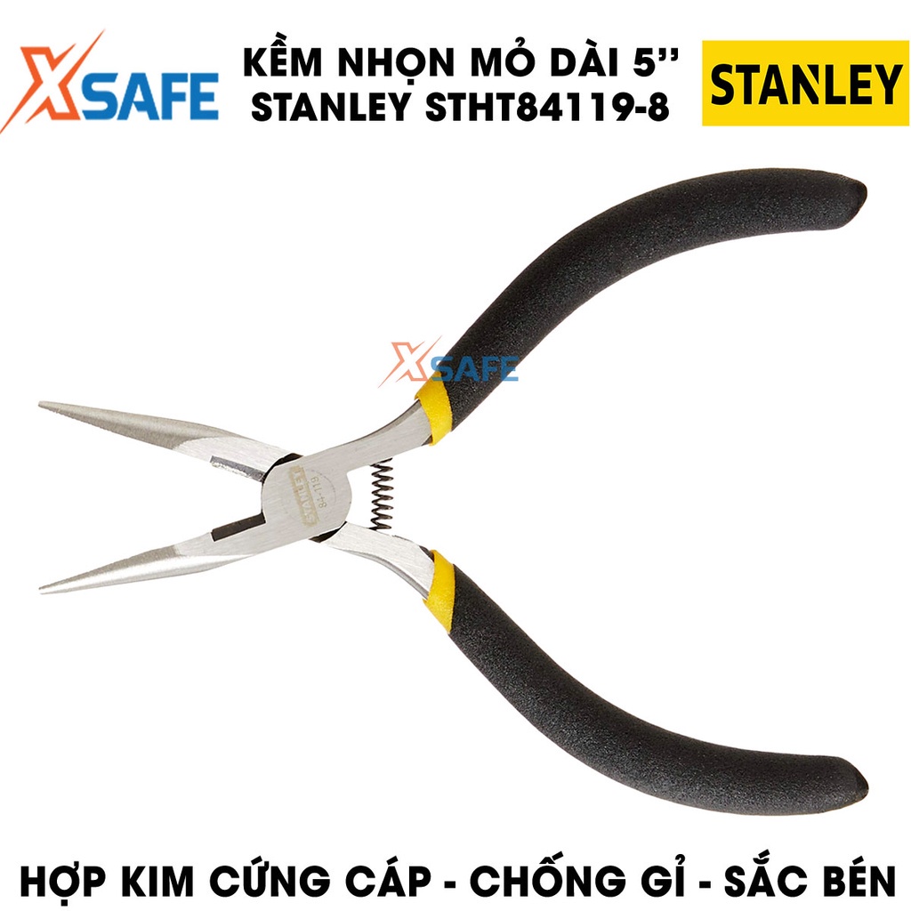 Kềm nhọn ba loại (dài, bằng, cong) STANLEY gia công thép hợp kim cứng Kìm Stanley cán cầm bọc nhựa cao su, đa chức năng