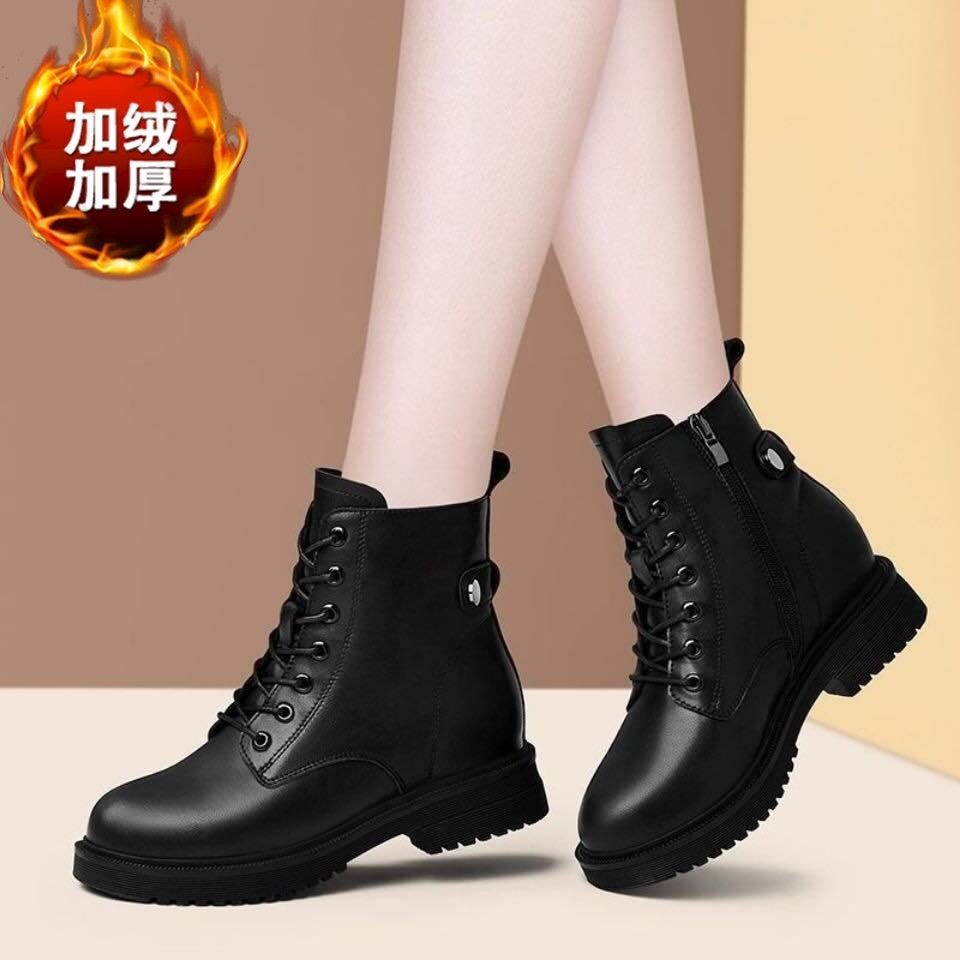 Giày bốt da mềm cổ thấp có lót/ không lót nhung thời trang thu đông 2021 dành cho nữ