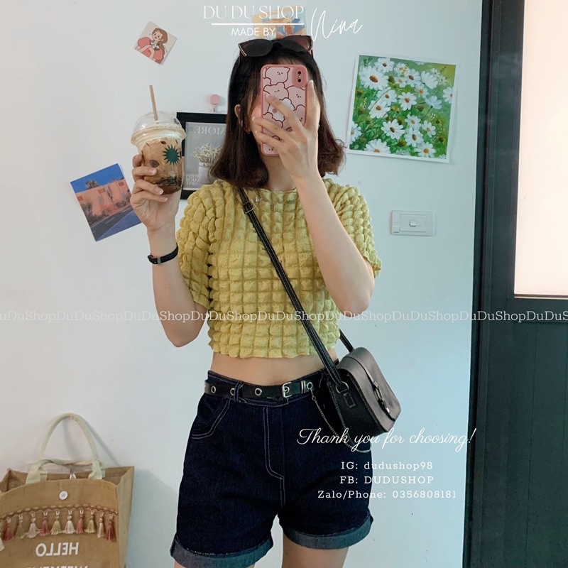 Áo croptop xốp nhăn siêu xinh, cá tính-dd14