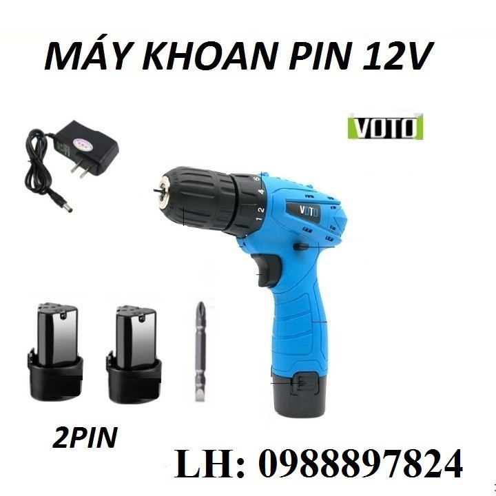 Máy khoan pin - Máy vặn vít VOTO 12V - DÙNG PIN KHÔNG DÂY, 2 PIN