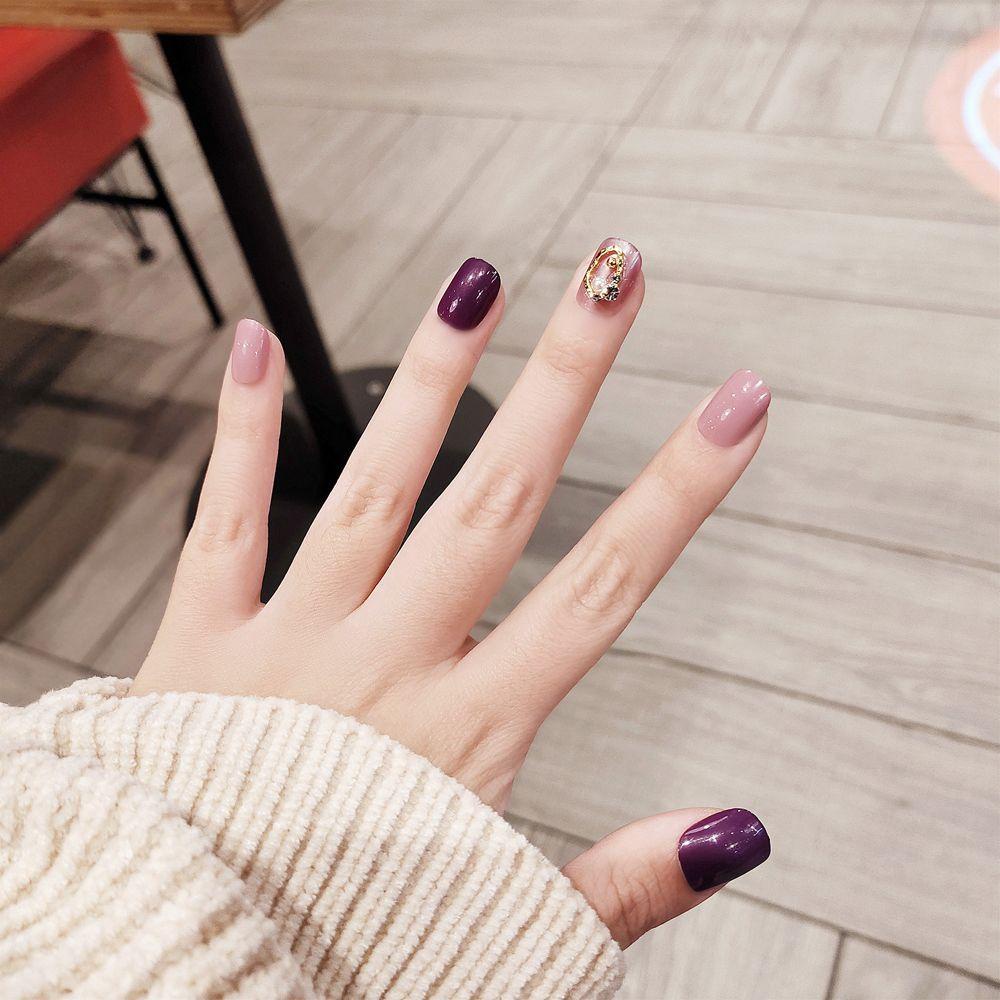 OCEANMAP Bộ Móng Tay Giả Ngắn Đính Kim Tuyến Lấp Lánh Thời Trang Có Thể Tháo Rời