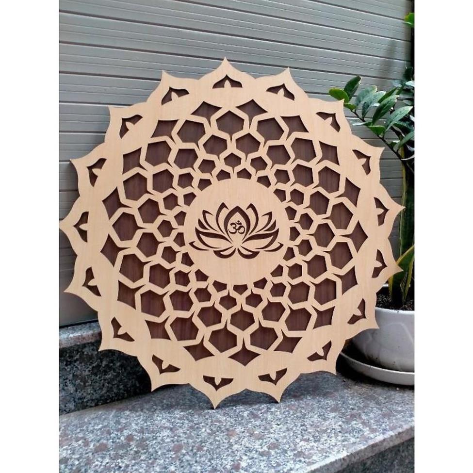 Tranh Gỗ Hoa Sen ĐK60cm Decor Hoa Mandala Treo Tường Trang Trí Phòng Thiền , Yoga …
