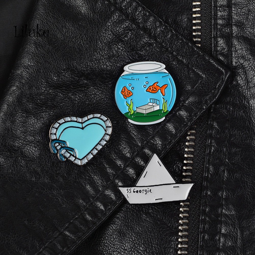 【LK】Fishbowl Boat Heart Brooch Pin Denim Jacket Collar Backpack Badge  Gift