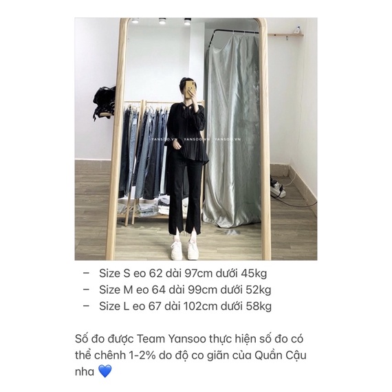 Quần jean ống loe đen xẻ gấu cạp cao hách dáng chất co giãn thoải mái by YANSOO JL04