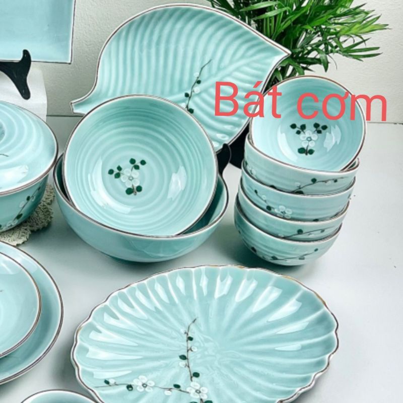 Bán lẻ bộ bát đĩa men xanh.Hàng sứ Bát Tràng.